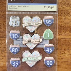 Recollections Let’s Hit The Road Travel Map & Road Sign Stickers 11 pc