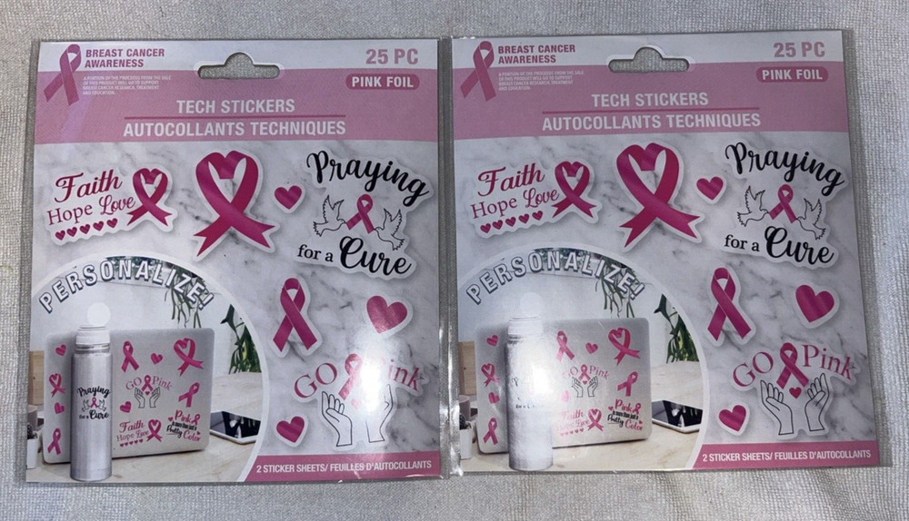 50 BREAST CANCER Tech Stickers in Packages Scrapbooking Cardmaking Crafts