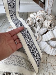 1.85 yrds ( 3.7 avail) Printed Cotton Trim Antique c 1900 French Textile Border