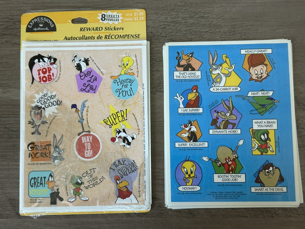 VTG Looney Tunes Stickers HALLMARK Warner Bros 14 total sheets~9 full