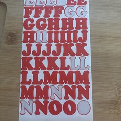 Vtg Red Alphabet Stickers 4 Sheets Used Capital Lower Case Numbers Exclamation