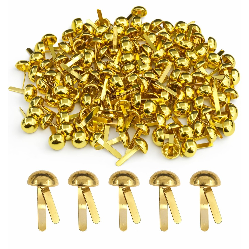 300 Mini Brads, 16x8mm Brass-Plated Metal Fasteners for Crafts and Scrapbooking