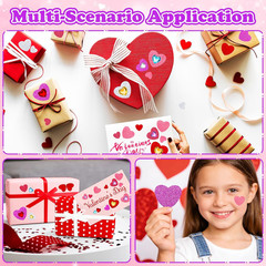 676 Pcs Valentines Heart Foam Stickers,4 Sizes 5 Colors Glitter Self Adhesive He