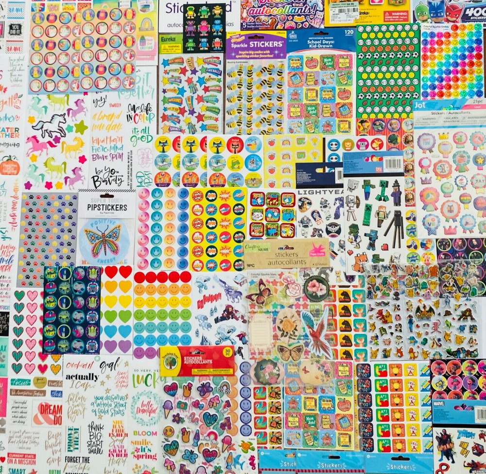 400+ STICKERS mxd themes STITCH bluey DR SEUSS Hello Kitty Mickey Mouse TROLLS
