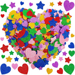 300 PCS Foam Stickers, Colorful Heart Stickers Glitter Star Heart Stickers, Self