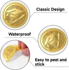 Graduation Class of 2026 Stickers 2 Inch 100Pcs Gold Embossed Graduation Cap Dip