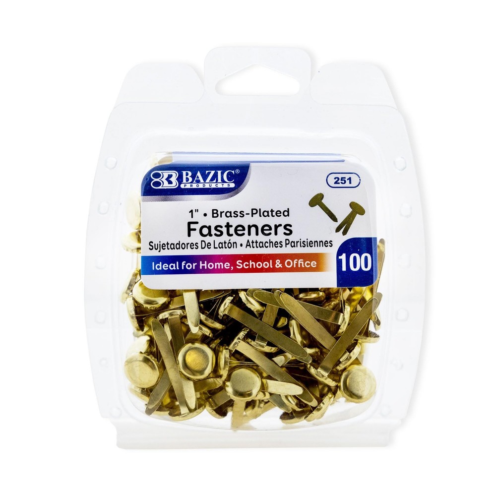 BAZIC 1″ Brass Plated Paper Fasteners, Round Head Brads, 100/Pack, 1-Pack