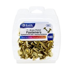 BAZIC 1″ Brass Plated Paper Fasteners, Round Head Brads, 100/Pack, 1-Pack