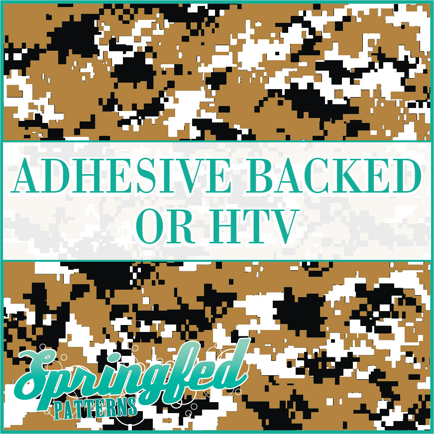 Digital CAMO in Flat Gold, Black & White Adhesive Vinyl or HTV Heat Transfer