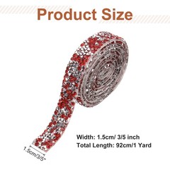 3/5 Inch x 1 Yard Crystal Rhinestone Sticker Ribbon Silver Red