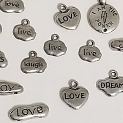 Lot Silver Tone Metal Inspiration Word Charm Love Live Dream Laugh Joy Believe-A