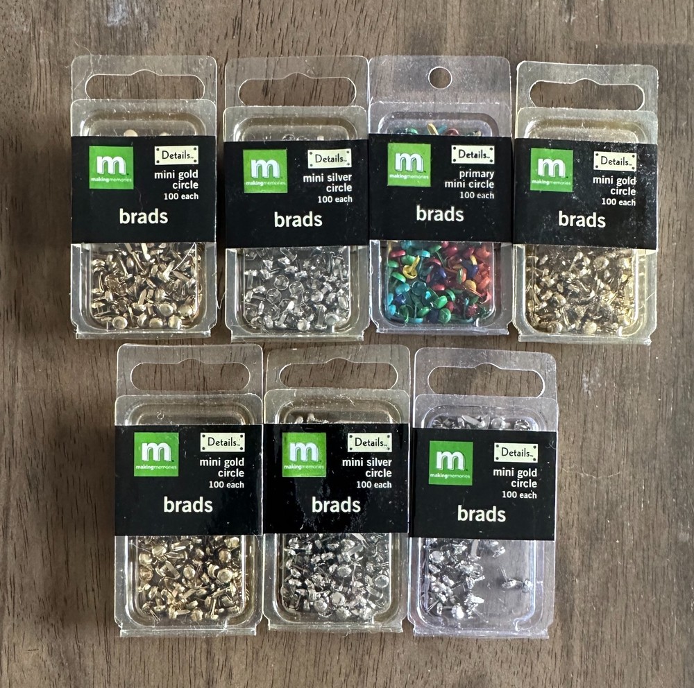Scrapbooking Mini Circle Brad Lot of 650 – Gold, Silver & Primary Color