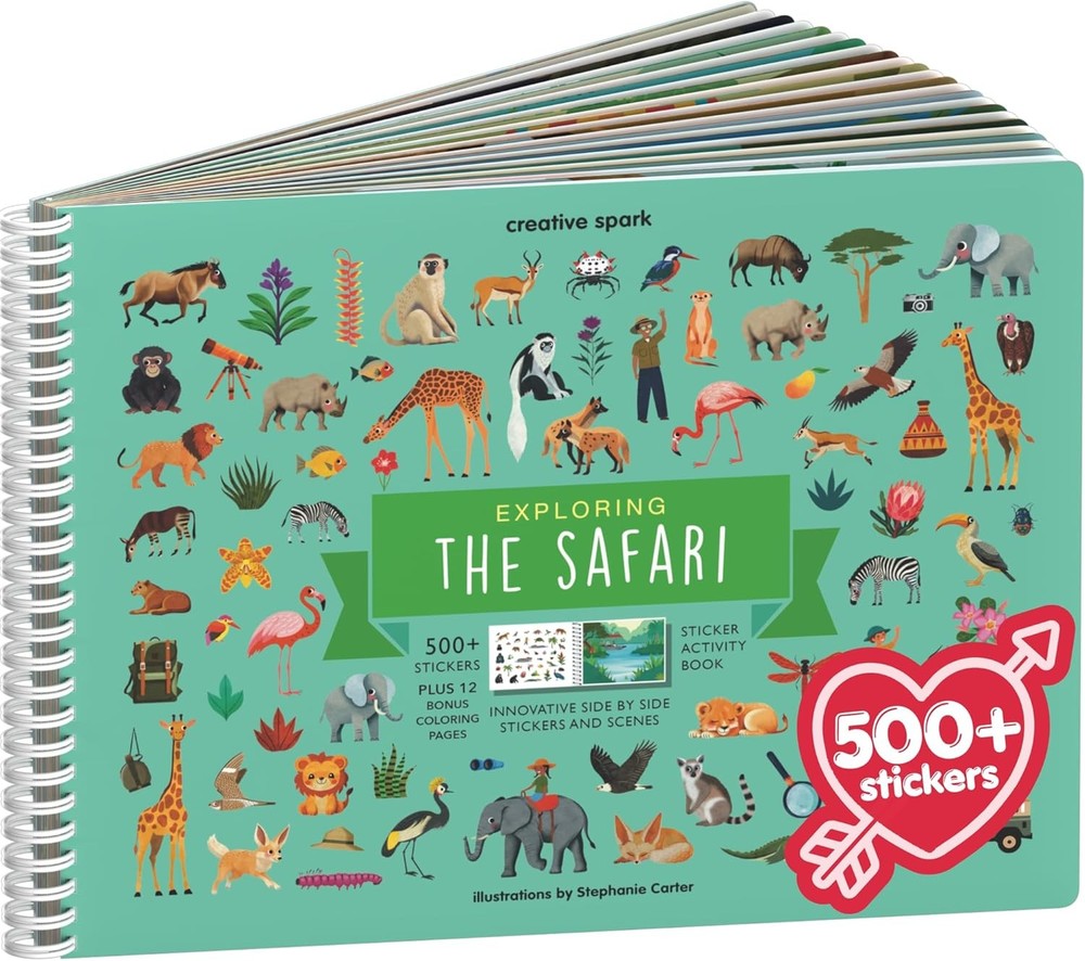 Safari Animal Sticker Book Kids 500+Stickers 12 Scenes 12 Coloring Pages Craft