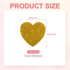 1.8″x1.8″ Heart Foam Stickers, 100Pcs EVA Glitters Foam Shape Sticker, Golden