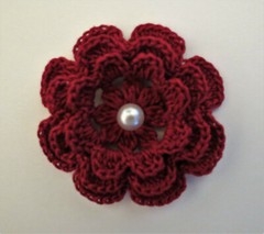 Crochet Flower Layered w/pearl Appique Cardmaking Crafts Scrapbook 6Pc Pink Red