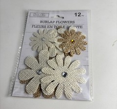 Rustic Burlap Fabric Flowers Mixed Lot Farmhouse Neutral Natural Accents
