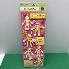 K &Company Berry Sweet Chipboard Sock Monkeys And Fruit & Embossed Stickers