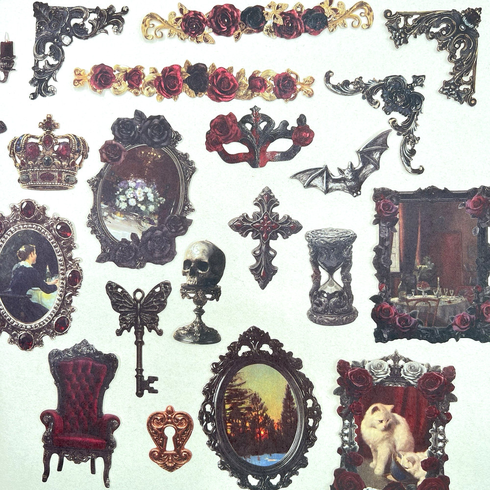 Gothic Manor Rose Stickers Junk Journal Collage Scrapbooking