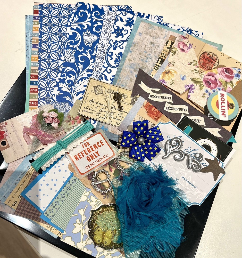 50 pcs Royal Blue Vintage Papercraft Ephemera, Junk Journal Scrapbook Supply