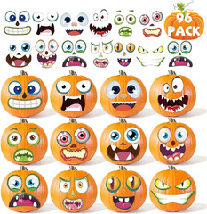 48 Pack Mini Halloween Pumpkin Face Stickers for Crafts and Parties