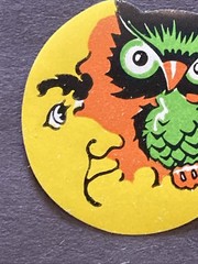 Halloween Dennison Owl & Moon Used Gummed Seal 1950s