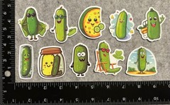 Lot of 10 Assorted Cartoon Pickle Cucumber Stickers