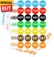 7 Days of The Week Labels Color Coding Dot Round Self Adhesive Stickers,1inch Ro