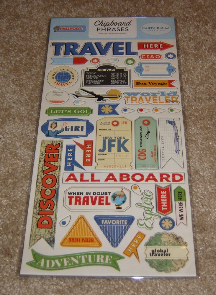Carta Bella Adhesive Chipboard Phrases ~ Passport