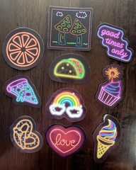STICKERS x 10 Neon Good Times Cupcake Ice Cream Pizza Pretzels Orange NEO2