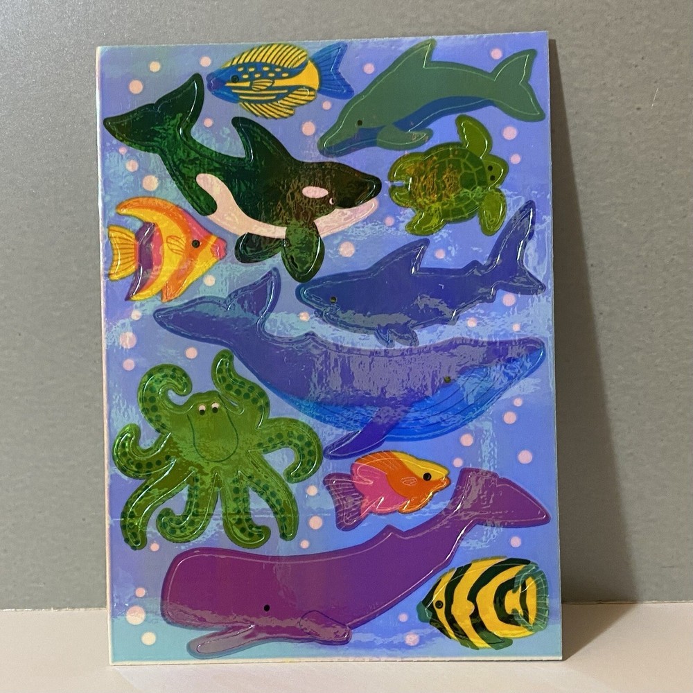 Vintage Sandylion Mother Of Pearl Ocean Stickers Whales Dolphin Fish & More