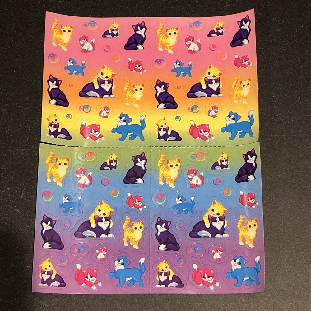 Vintage Lisa Frank Colorful Kittens And Cats With Bubbles Sticker Sheet S673