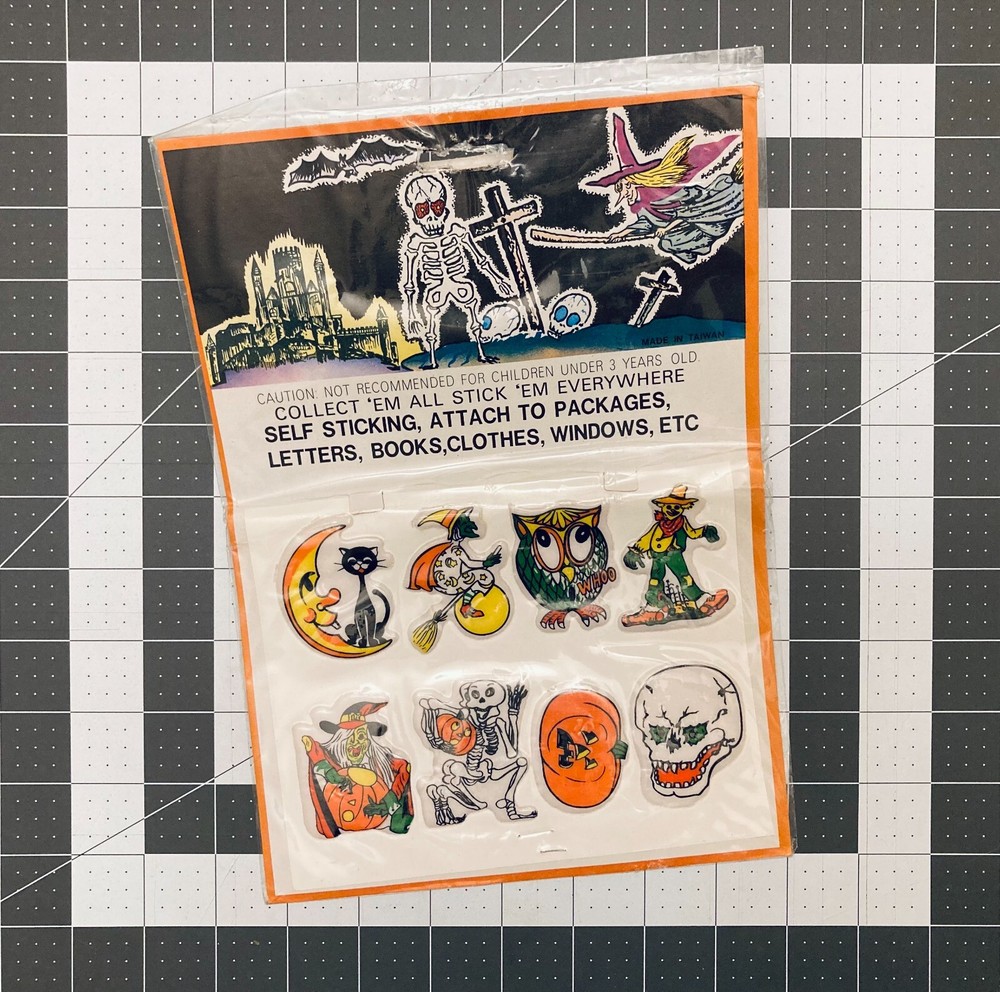 Vintage Halloween Puffy Stickers NOS HTF Witch Skeleton Skull Pumpkin Cat H1
