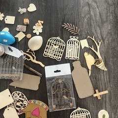 Mixed Media Craft Lot 138 Pieces Wood Cutouts Chipboard Letter Tags Junk Journal