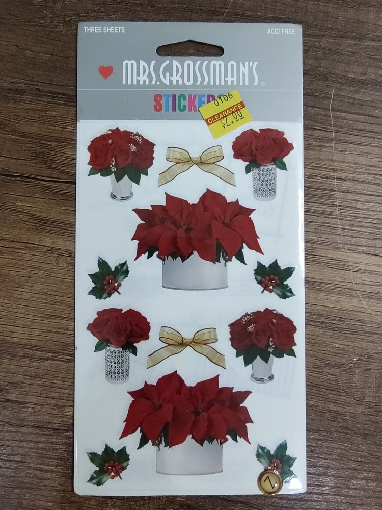 VTG Mrs. Grossmans Christmas Flower Stickers 3 Sheets 2003 NOS Sealed