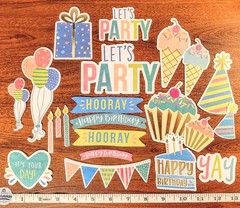 Birthday Party Pack/Scrap Paper-Vellum- Die Cuts-Gift Bags Tags And Tissue/New