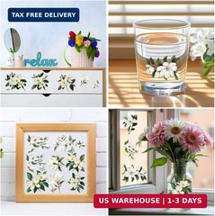 12 Sheets Vintage Flowers Rub on Transfers for Window White Magnolia Rub on Tran