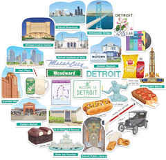 Driven Detroit City Travel Stickers – Hand-Illustrated Gouache, Matte, Die Cut –