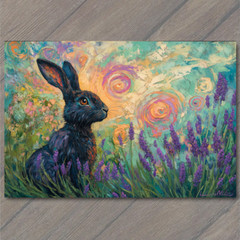 STICKER Bunny Wildflowers Purple Blooms Vivid Sky Sunset Meadow Rabbit Garden
