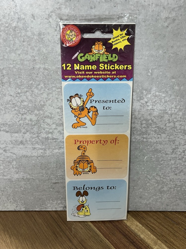 Vintage Okee Dokee Garfield Name Stickers New Old Stock