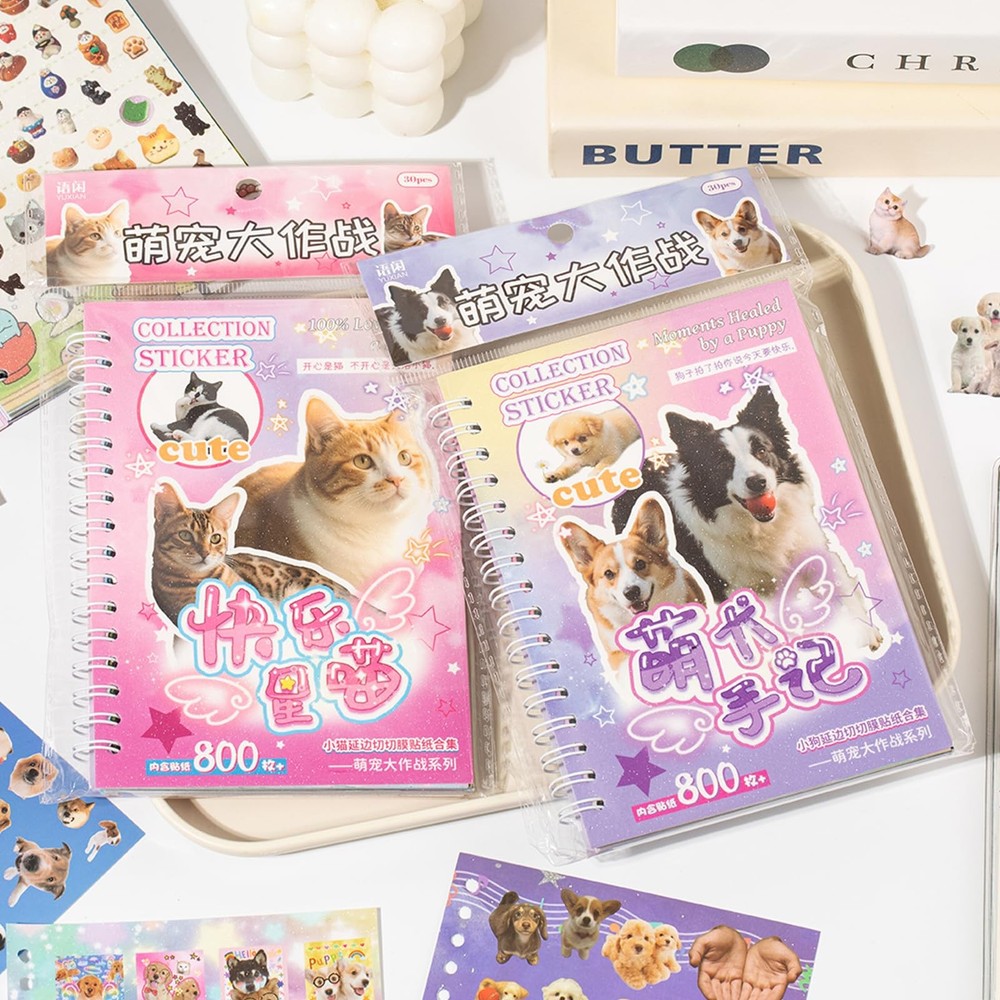 Cat and Dog Stickers Book Set 2 in 1,Value Set with 1600 Stickers 60 Pages Me
