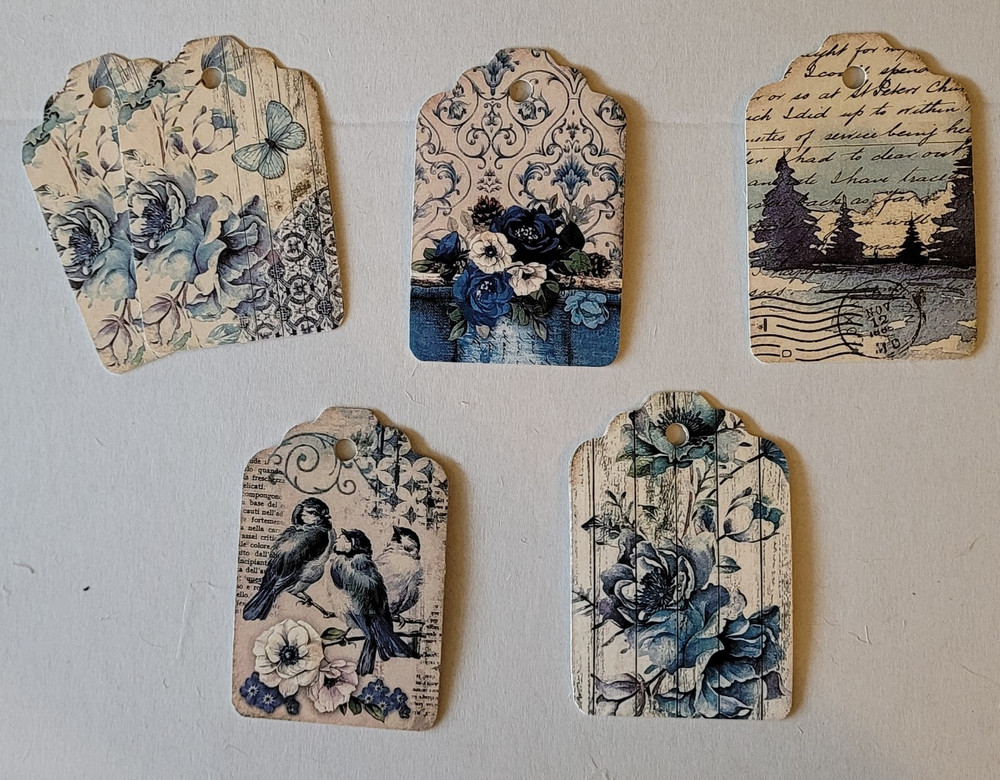 Set of 10 Blue Vivid Printed Paper Tags for Gifts, Junk Journals, Cards