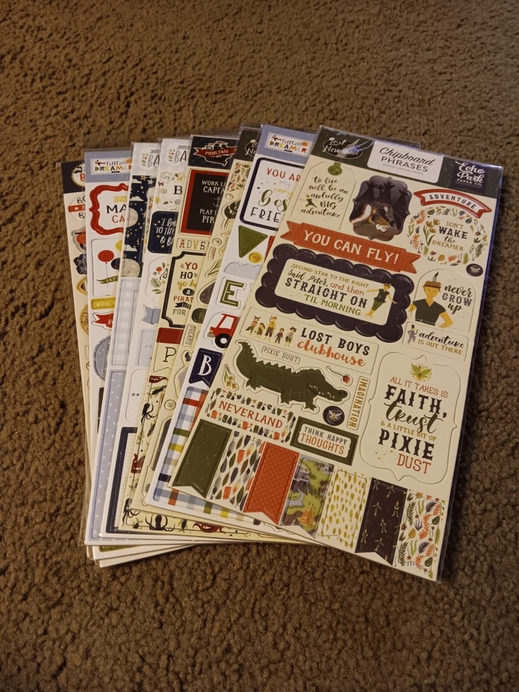 Crafts 13″ Chipboard Stickers Lot 8 Little Boy Theme Play Explore Pirates Dinos