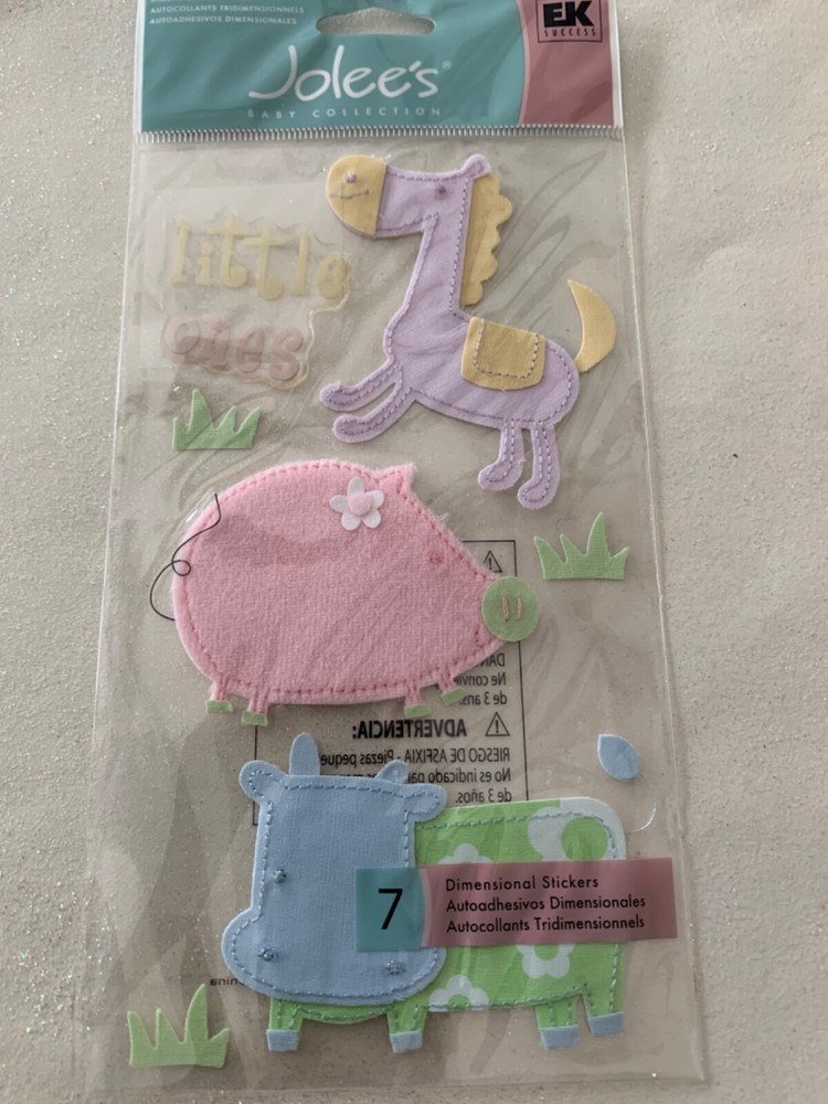 EK Success Jolee’s 3D STICKERS FARM ANIMALS LITTLE ONES PINK BLUE PURPLE ‘CLOTH’