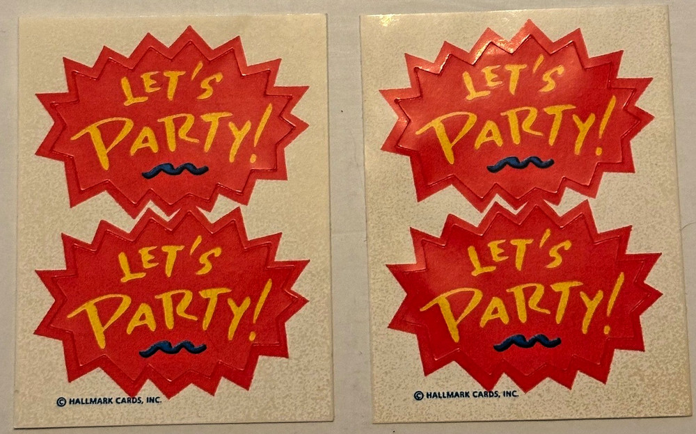 Vintage Hallmark Stickers Lot of 2 Let’s Party Stickers Sheets 1″ x 1-1/2″