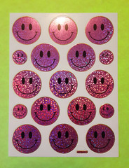 purple prism gold rimmed smiley faces sticker sheet