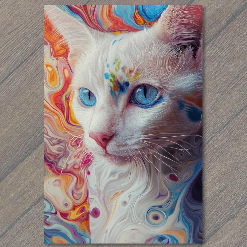 STICKER Colorful Cat Portrait Vibrant Splatter Paint Abstract Style Blue