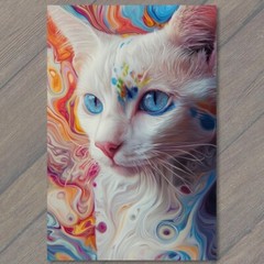 STICKER Colorful Cat Portrait Vibrant Splatter Paint Abstract Style Blue