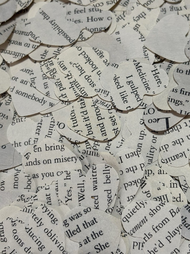 Vintage Book Page Heart Confetti Cut out Junk Journal Collage 1 inch Scrapbook