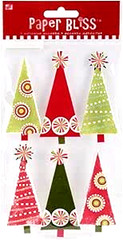 Christmas Tree Trees Trendy Mod Decorated Red Green Paper Bliss Stickers