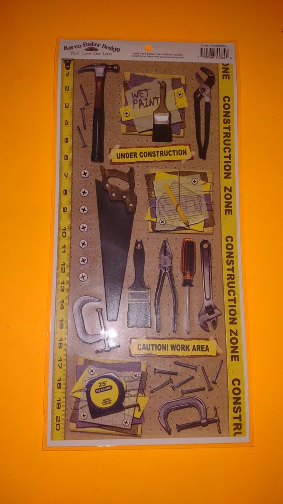 Karen Foster Design Scrapbook Stickers Under Construction Tools Craft Sheet